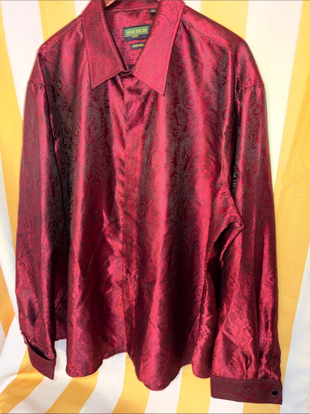 Men’s 4X Inserch Red & Black Jacquard French Cuff Dress Shirt